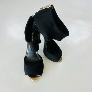 BCBGeneration Black Faux Suede Stiletto Heel Gold Heal Zipper Size 9B